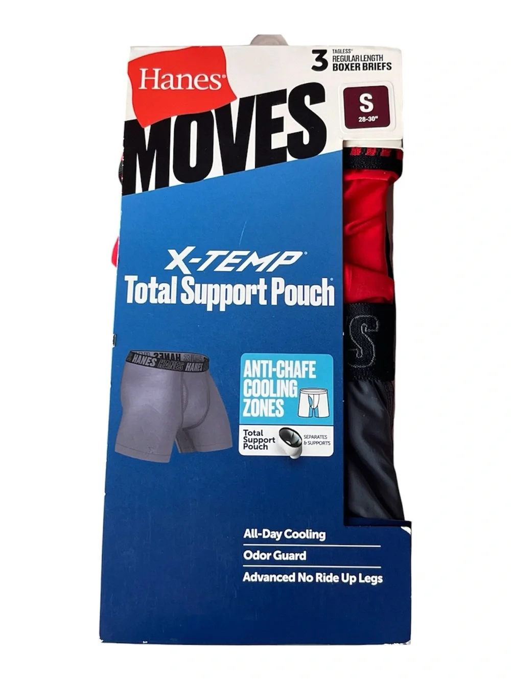 Hanes Moves X-Temp Men's Red and Black Boxer Briefs - Total Support Pouch (S)